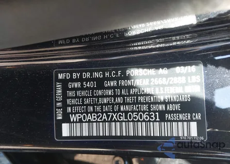 2016 Porsche Panamera 4S from USA, damaged, VIN WP0AB2A7XGL050631